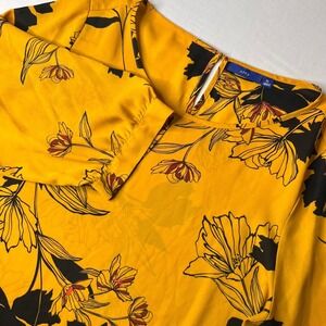 Apt 9 Mustard Yellow Gold Floral Tie Back 3/4 Sleeve Blouse Size XL Core Office